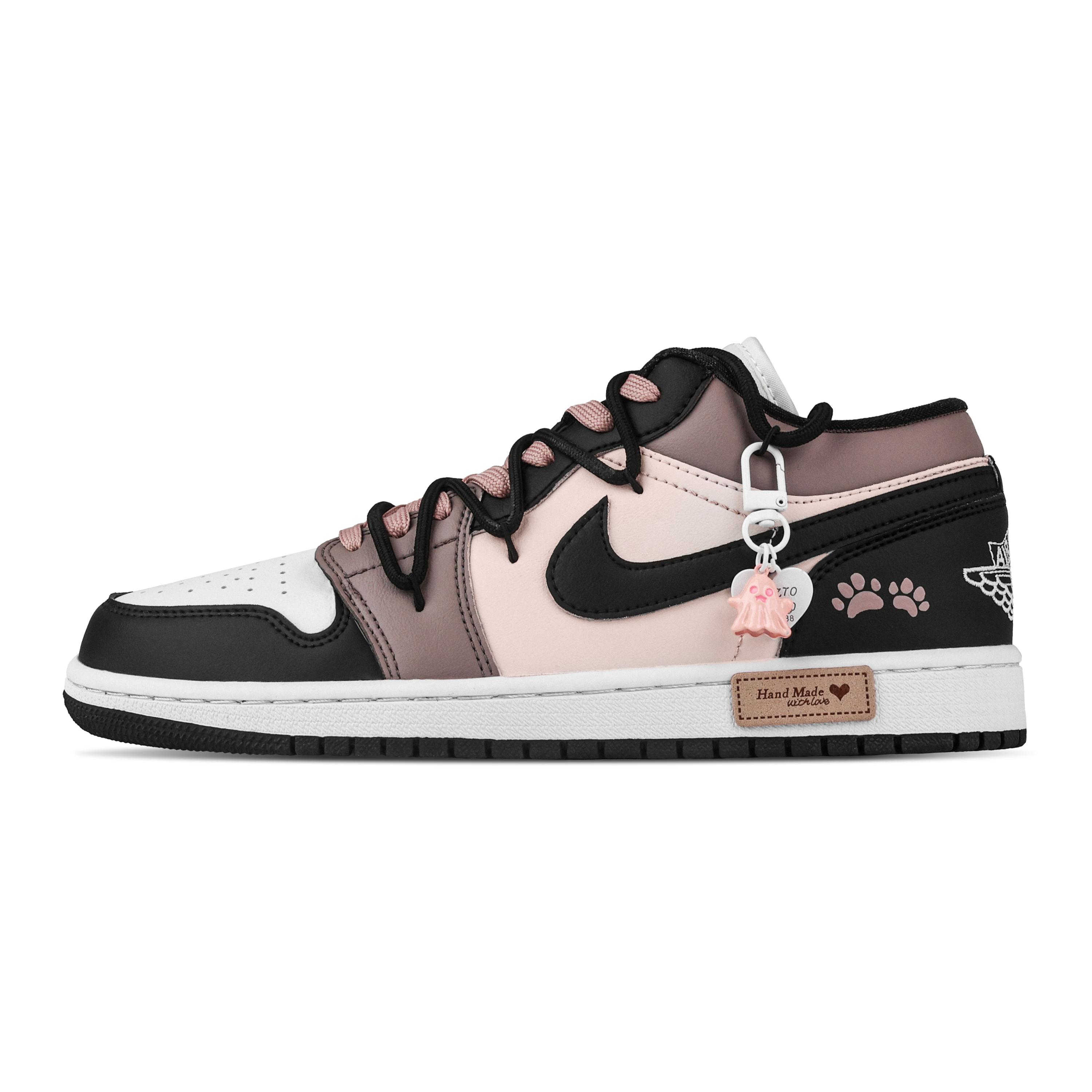 

Jordan Air Jordan 1 Dense Cat Paw Low top Vintage Basketball Shoes Unisex Black White Pink DC0774-101(Team773-) 42.5