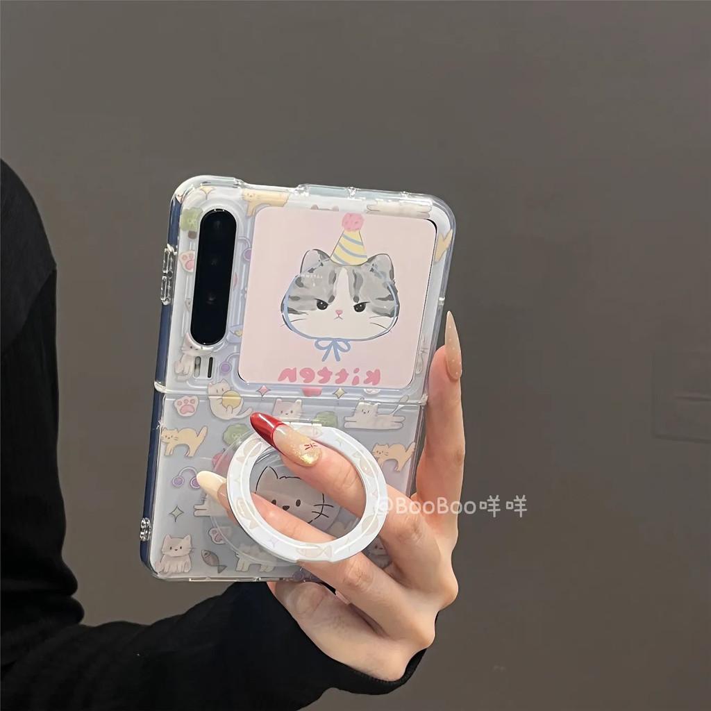 Phone Case For Samsung Z Flip 5 6 7 Case Flip Phone Transparent Cover with 360 Degree Finger Ring Holder