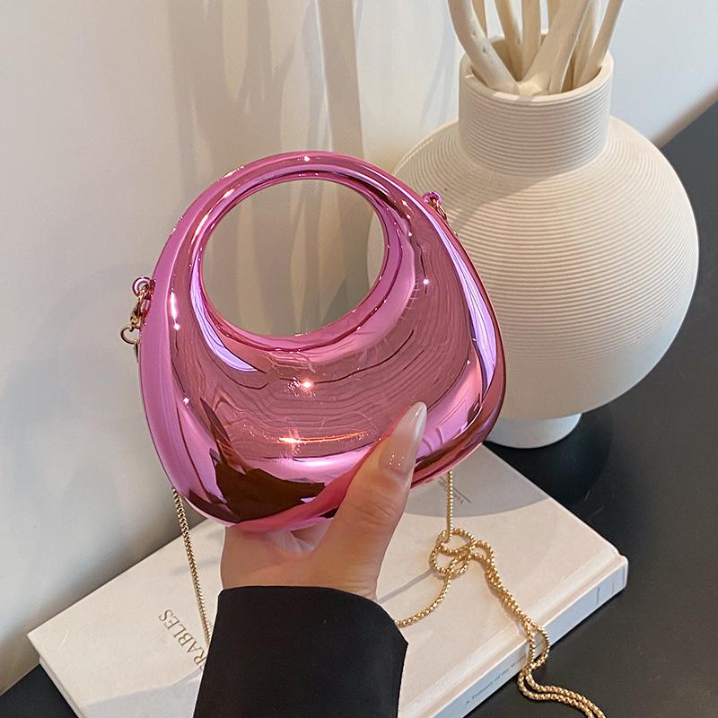 Women's Shiny Mini Crescent Chain Bag - Exquisite Lipstick & Coin Crossbody Purse