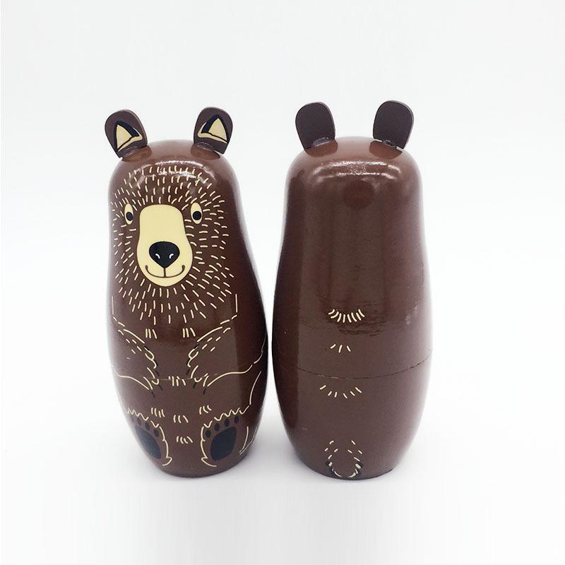 Five-Layer Brown Bear Wooden Russian Nesting Dolls - Gift Toy for Birthdays