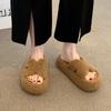Premium soft-soled fluffy slippers for women's outer wear 2025 new autumn and winter thick-soled wool rolls home one-word cotton mop