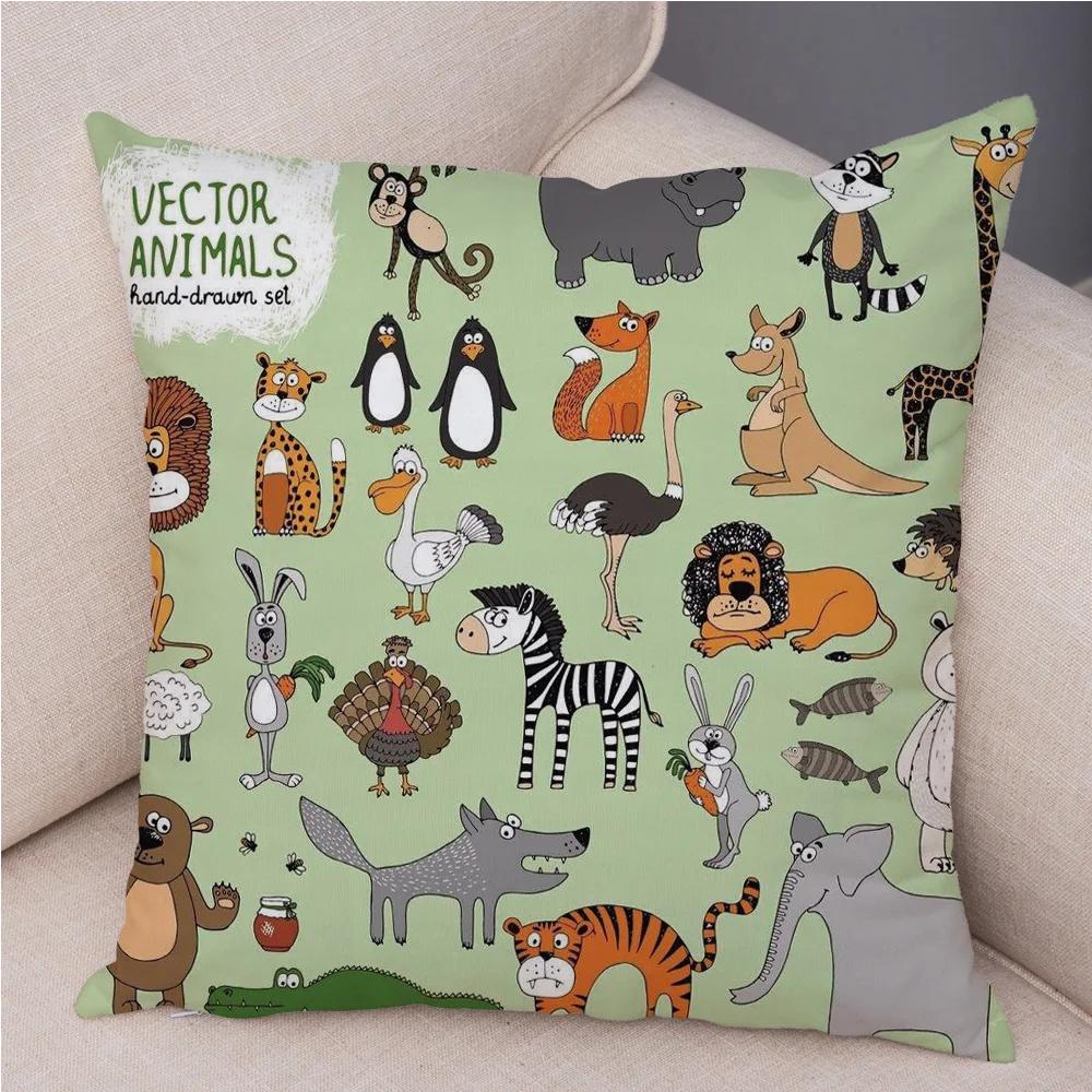 Short Plush 45*45 cm Cute Lion Pillow Case Cartoon Animal Square Cushion Cover for Sofa Home Decorative Printed Throw Pillowcase