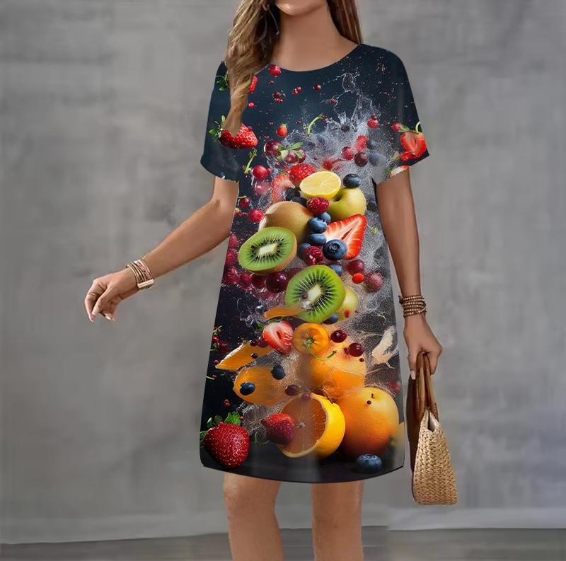 Fashion 3D Print Summer Dress Loose Casual Short Sleeve O-Neck Mini Dress