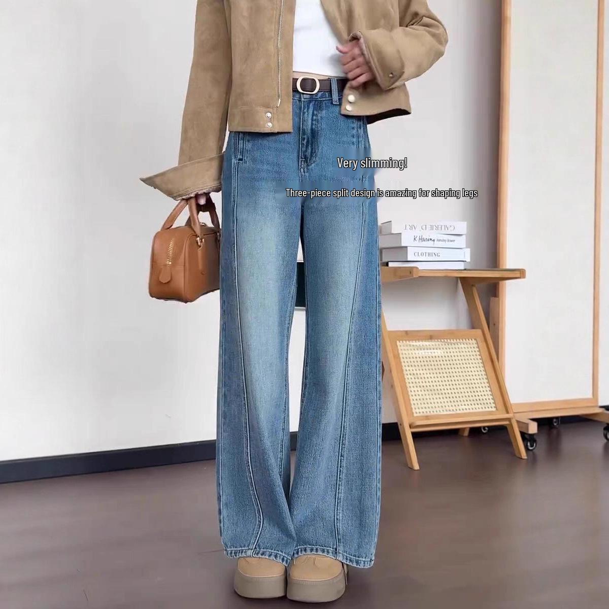 

Women s Retro Blue High Waist Straight Leg Jeans - Plus Size, Slimming, Loose Fit for Spring/Autumn 2XL
