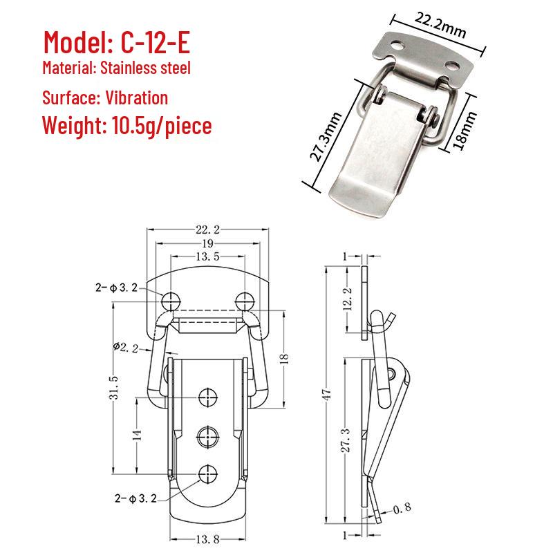 Пружинный тумблерный замок из нержавеющей стали 304 для авиационных кейсов, сумок и деревянных ящиков