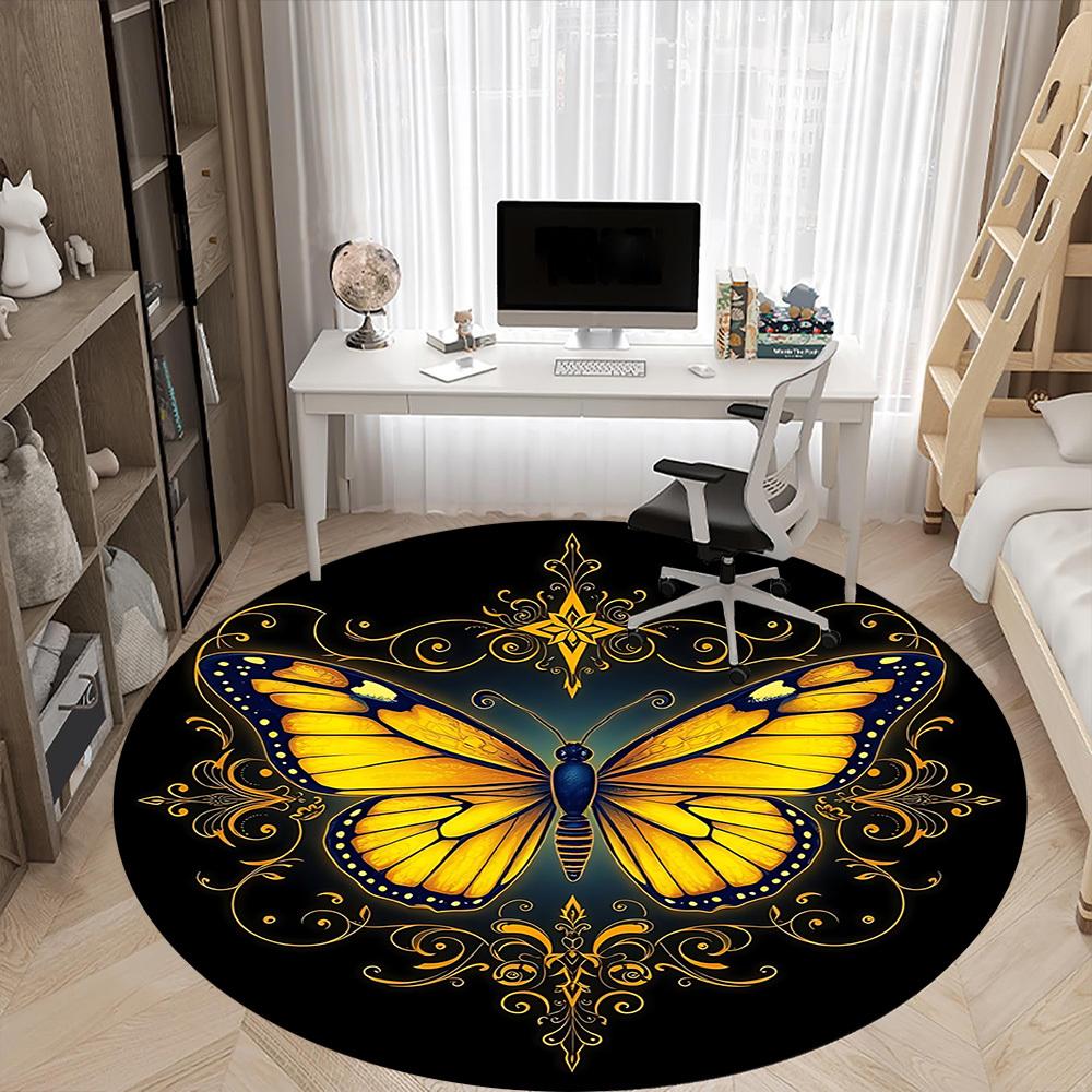 1pc Butterfly Ornament Chair Carpet for Office, Round Non Slip Durable Large Size Office Carpet, Suitable for Office