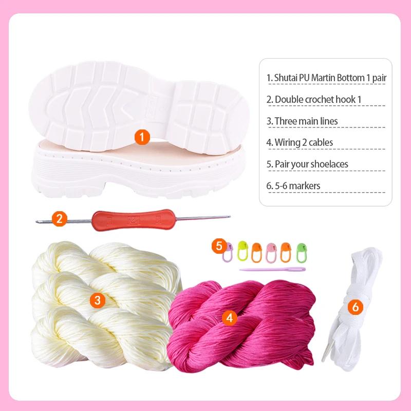 1 Set Hand Crochet Shoe Sole+ Hollow Thread, Soft Rubber Insole Hand-knitted for Shoes, Sandals, Needles Knitting DIY Material
