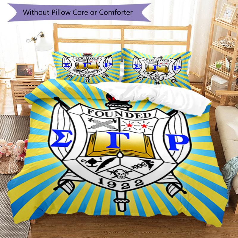 3pcs Sigma SGR Gamma Rho Pattern Bedding Set Duvet Cover Set Includes Duvet Cover &pillowcases, Perfect All Season Bedroom Decoration & Gift