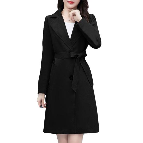 Women Fall Spring Coat Lapel Cardigan Double Buttons Solid Color Anti-wrinkle Mid Length Long Sleeve Pockets Formal Business Style OL Commute