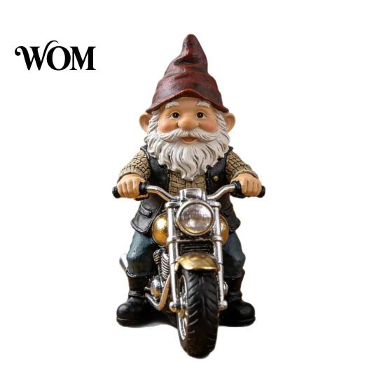 Dwarf Resin Sculpture Gnome Riding Retro Motorcycle Figurine, Motorbike Statue Miniature Sculpture, Ornament for Home Office Desk Bookshelf