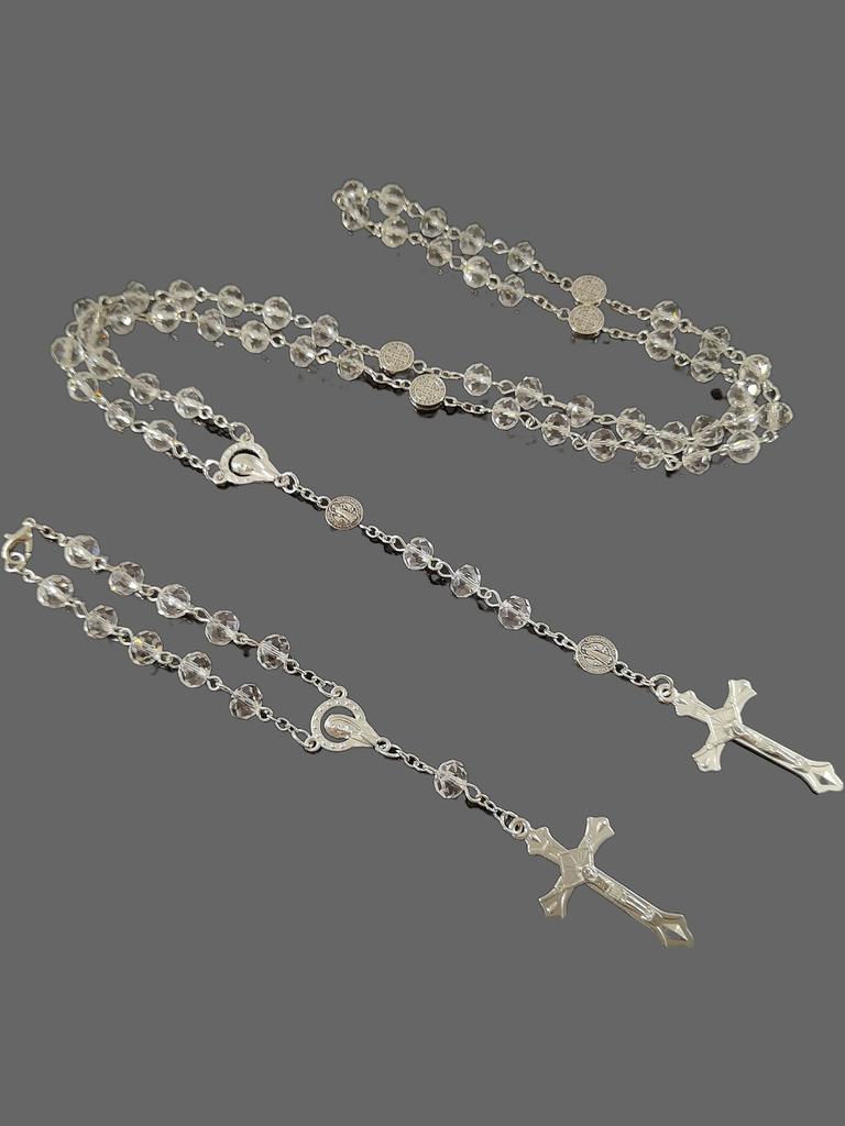 Hot selling pink crystal cross prayer bead pendant necklace and bracelets jewellry set for Christian