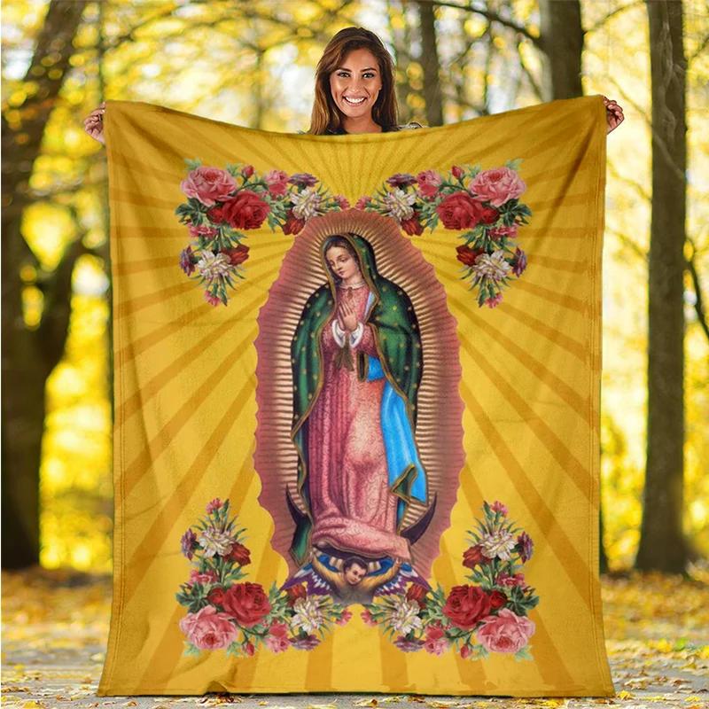 Our Lady of Guadalupe Pattern Flannel Throw Blanket Religion Mary Soft Cover Lightweight Warm for Bedroom Sofa Decor Kids Adults