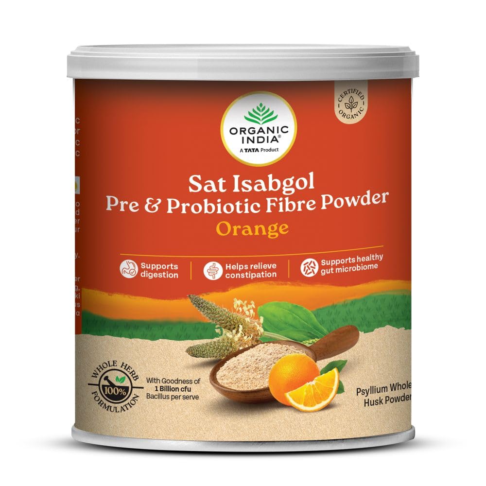 Organic India Sat Isabgol Pre & Probiotic Fibre Powder Orange 100g for Digestion and Gut Health