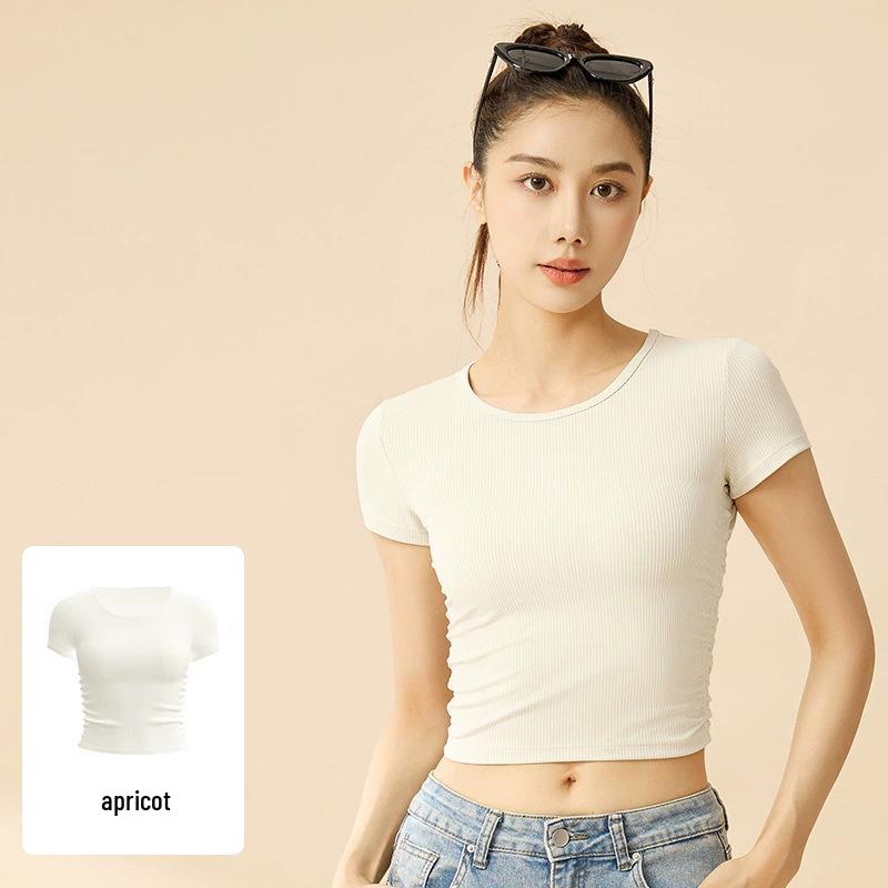 

Женский полосатый топ с коротким рукавом для йоги: Дышащая, быстросохнущая, облегающая футболка для весенне-летних видов спорта на открытом воздухе XL