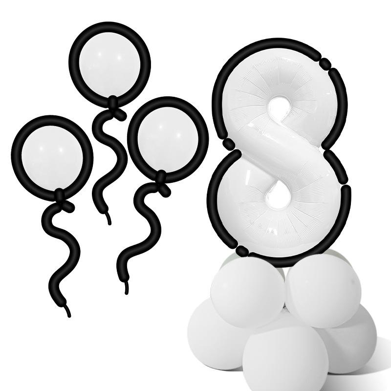 Cartoon Style Black And White Digital Balloon Column Children'S First Birthday Party Decoration Scene Arrangement Photo