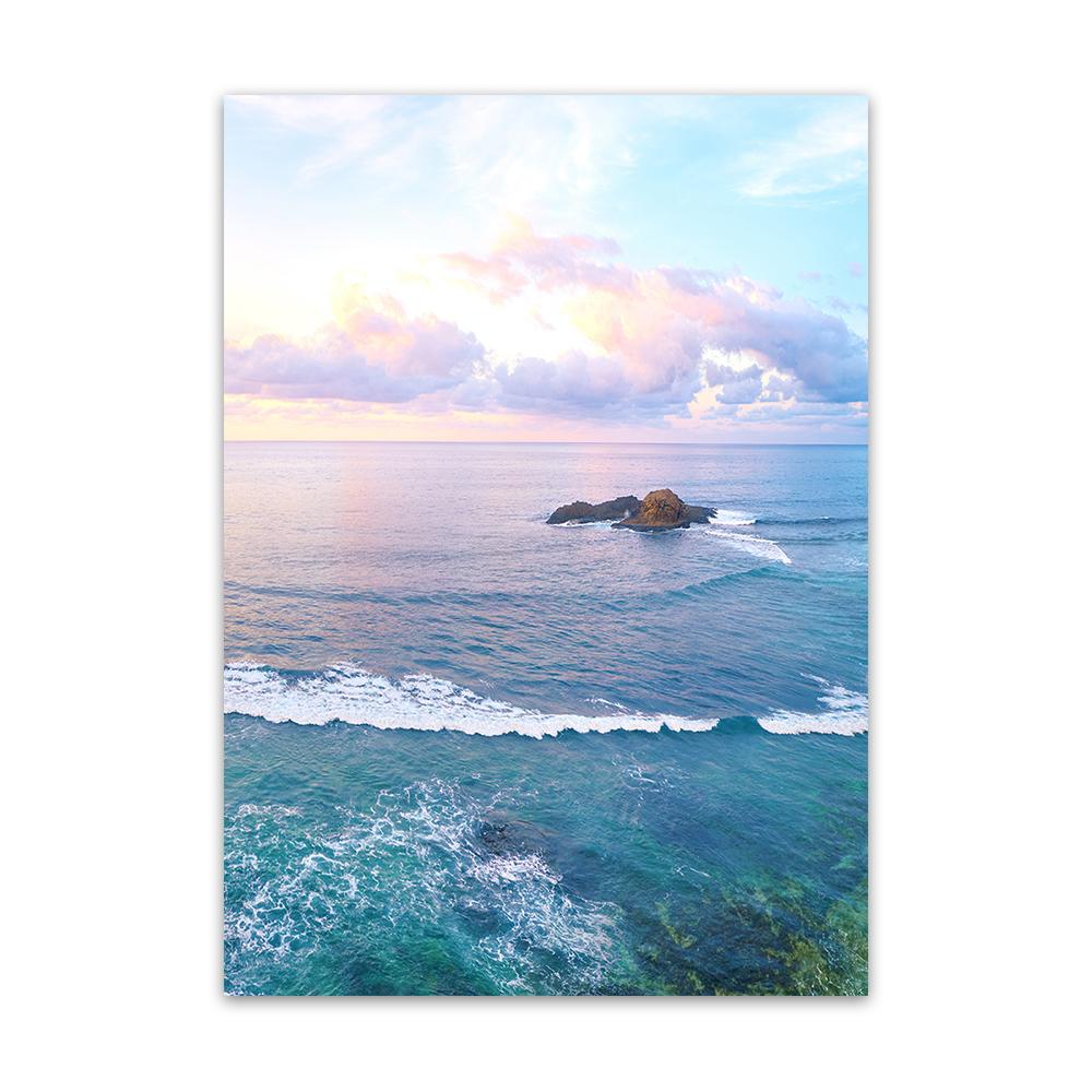 

Frameless Sunset Ocean Seascape Canvas Painting for Living Room Blue Sea White Beach Picture Seascape Wall Art Decorative 30x45cm No Frame