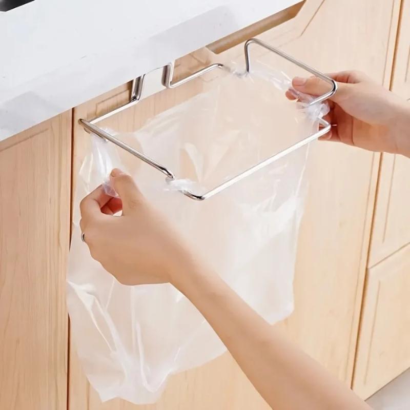 Stainless steel hanging garbage bag rack Hanging garbage bag rack Kitchen accessories Non perforated cabinet storage hook