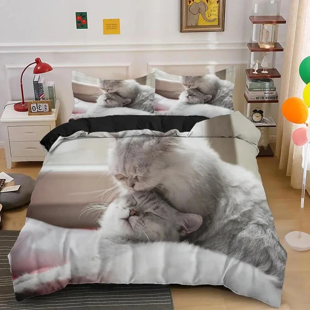 Luxury New 3D Print Lovely Pet Cat Duvet Cover Cute Kitten Bedding Set Single Bed Sets Queen King Size Polyester Quilt Covers