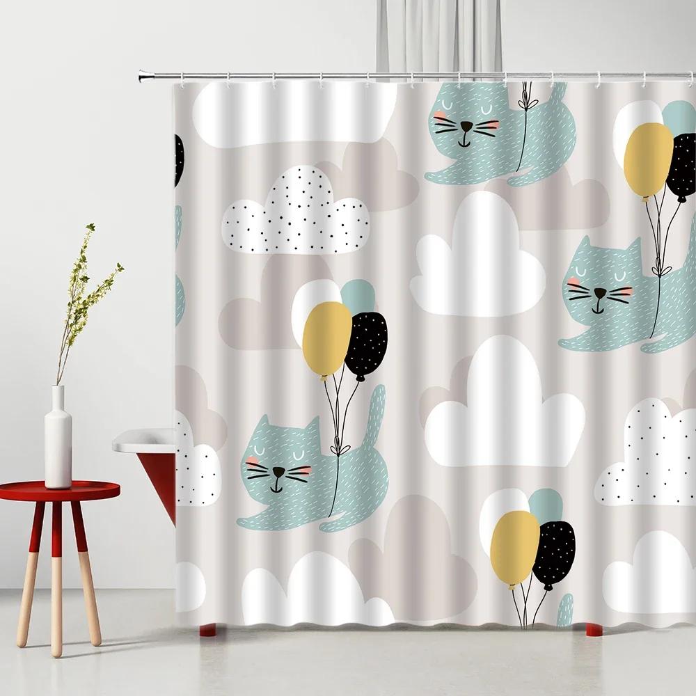 Legrační kočičí sprchový závěs Roztomilý kreslený lev Dinosaurus Zvířecí vana Zástěna Vodotěsné polyesterové závěsy pro děti Toaleta Koupelna