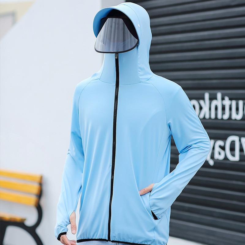 Summer Mens Uv Protection Ice Silk Sun Shirt With Hood For Outdoor Activities