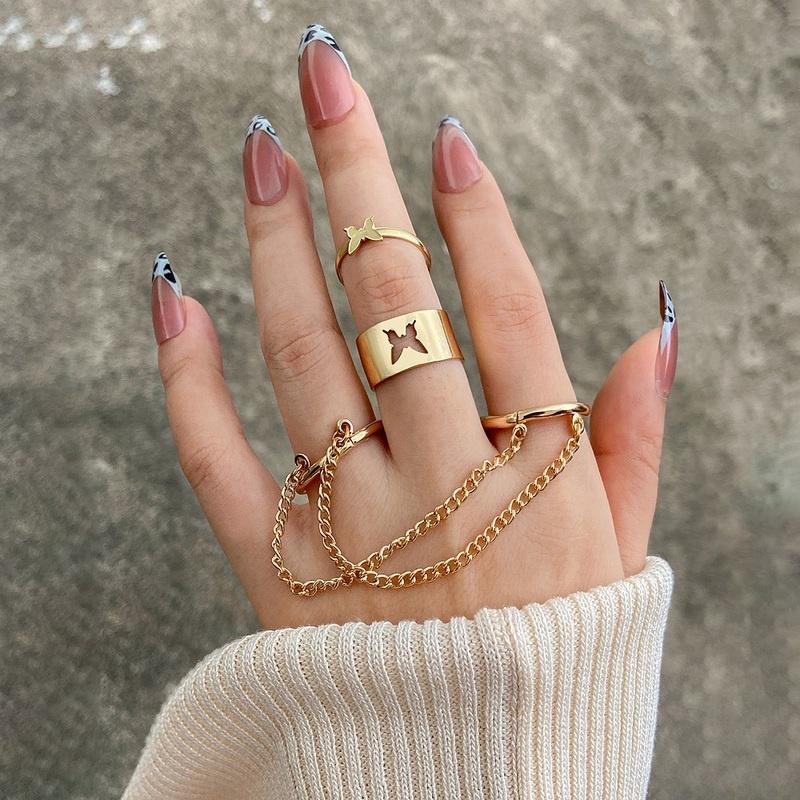 IF ME Personalized Butterfly Snake Ring Set Gold Silver Chain Ring for Women Accessories Jewelry