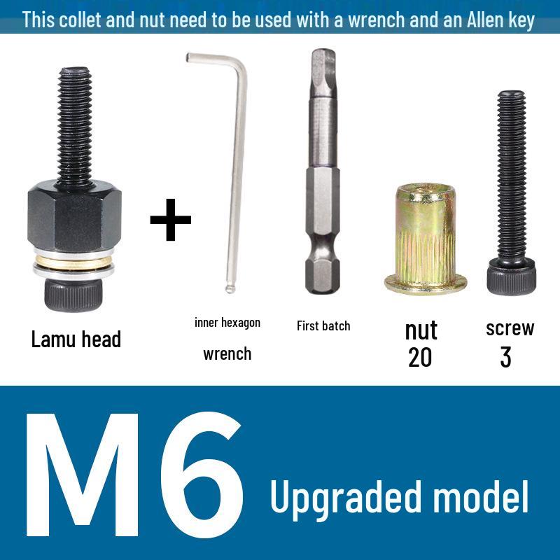 Multi-Purpose Electric Rivet Tool with Manual Wrench and Nut Head Attachment
