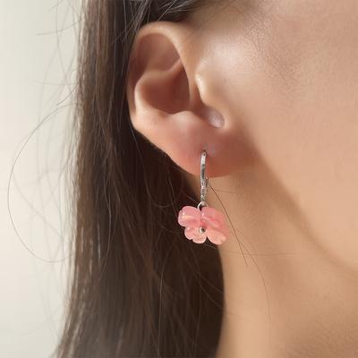 Four-Leaf Clover Ear Buckle Mori Elf Dopamine Pink Flower Small Earrings Japanese Fashion Green Lucky Grass Earrings