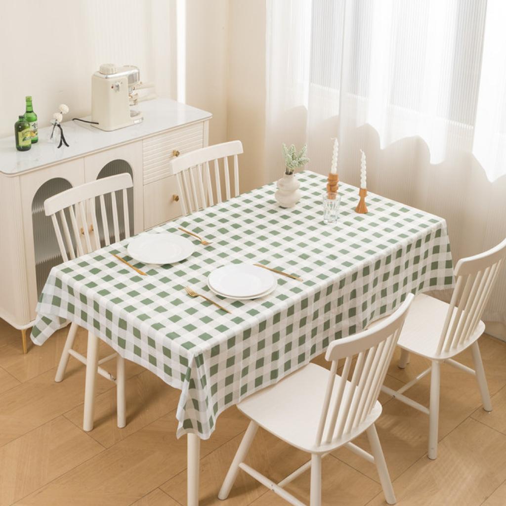 Simple Waterproof, Oil-Proof, Leave-In, High-End Sense Of Dirt-Resistant Home Modern Grid Peva Anti-Scalding Plaid Tablecloth