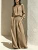 Women's 2 Piece Long Sleeve Top and Wide Leg Pants Set Cotton Linen Casual Outfit