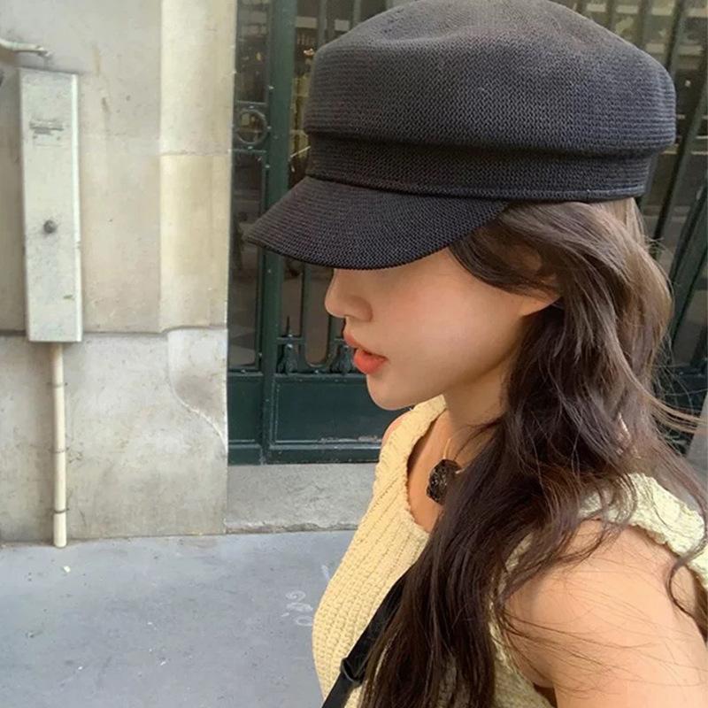 Linen Flat Top Hat Exquisite Women'S Beret Military Newsboy Cap Lightweight Breathable Painter Hat For Party Vacation Shopping