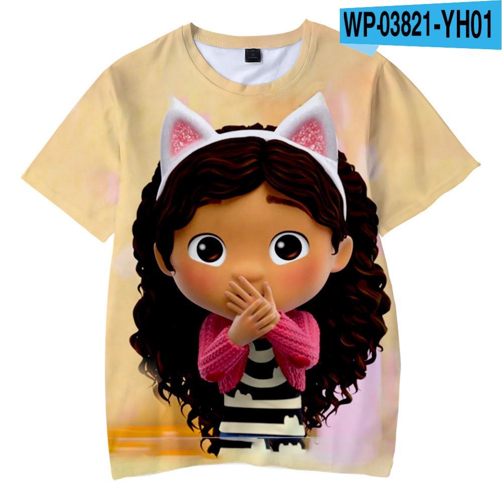 Summer Children's Gabby's Dollhouse Series 3D Cartoon Casual Loose Short Sleeves for Daily Comfort