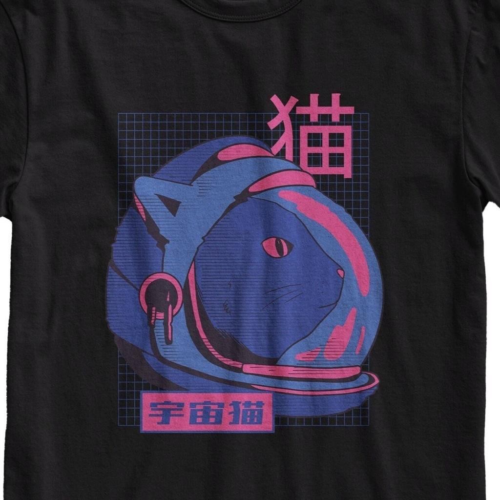 Japanese Astronaut Cat Tshirt, Anime Cat Shirt, Kanji Streetwear, Grunge Clothin