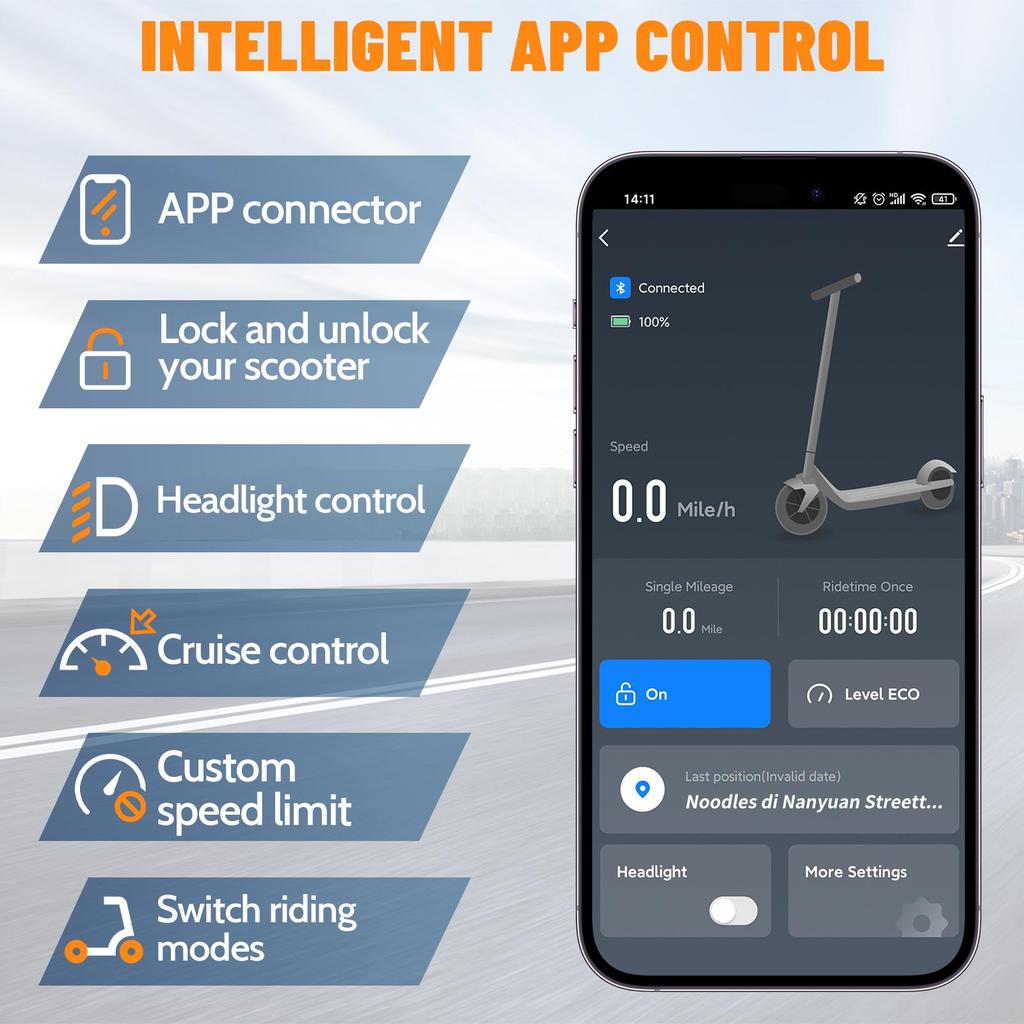 TODIMART T6S Adult Electric Scooter, Spring Cushioning, App Control, 8.5 Inch Solid Tyres