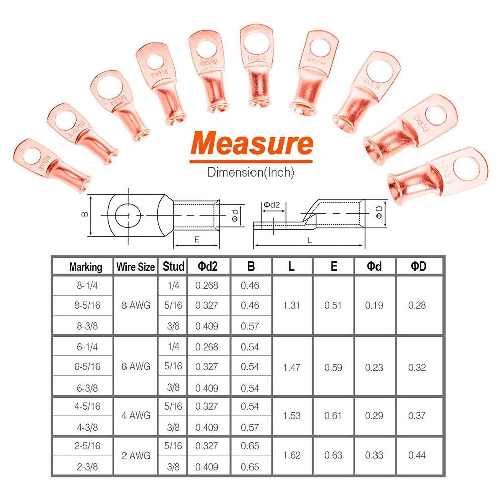 2 Stück = 1 Set rote Kupfer-Ringkabelschuhe, Lötanschlüsse M6/M8/M10, Kabelverbinder-Set für blanke Kabel