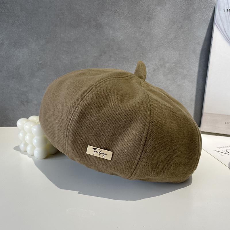 Gentle Beret for Women Fashionable Small Letter Mark Simple and Versatile Fashionable and Stylish Solid Color Pumpkin Hat