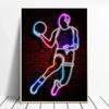 Neon Light Art Canvas Painting Abstract Fancy Basketball Sport Posture Poster Street Wall Art for Kids Boys Room Home Decoration