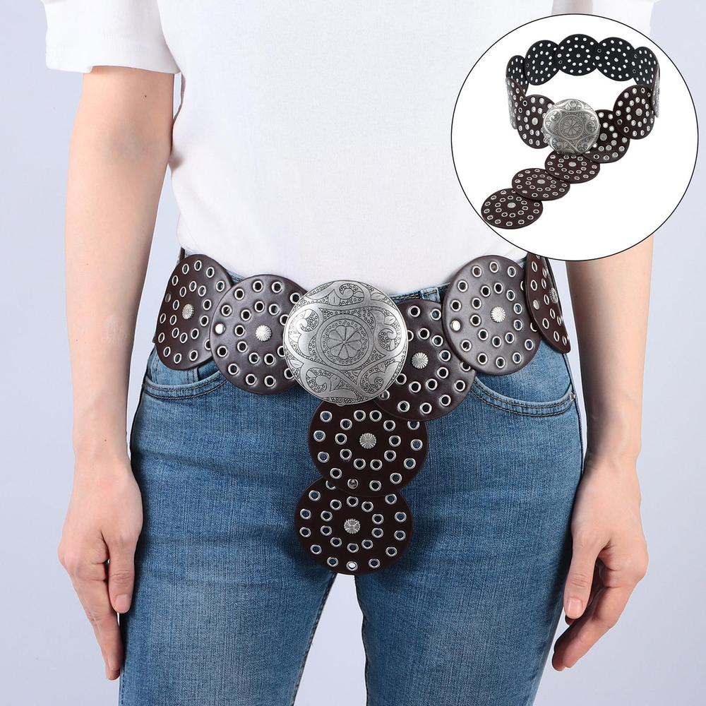 Western Style Hollow Belt Exaggerated Cowboy Wide Disc Belt Disc Belt  for Women