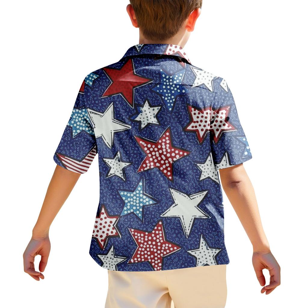 Boys' Casual Loose Short Sleeved Shirt With Fashionable Printed Shirt Top