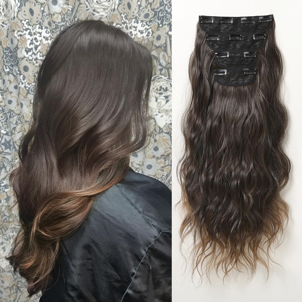 22Inch Black Synthetic Hairpieces 4pcs Long Wavy Hair Pieces 11 Clips in Hair Extension Natural Looking Heat Resistant for Women