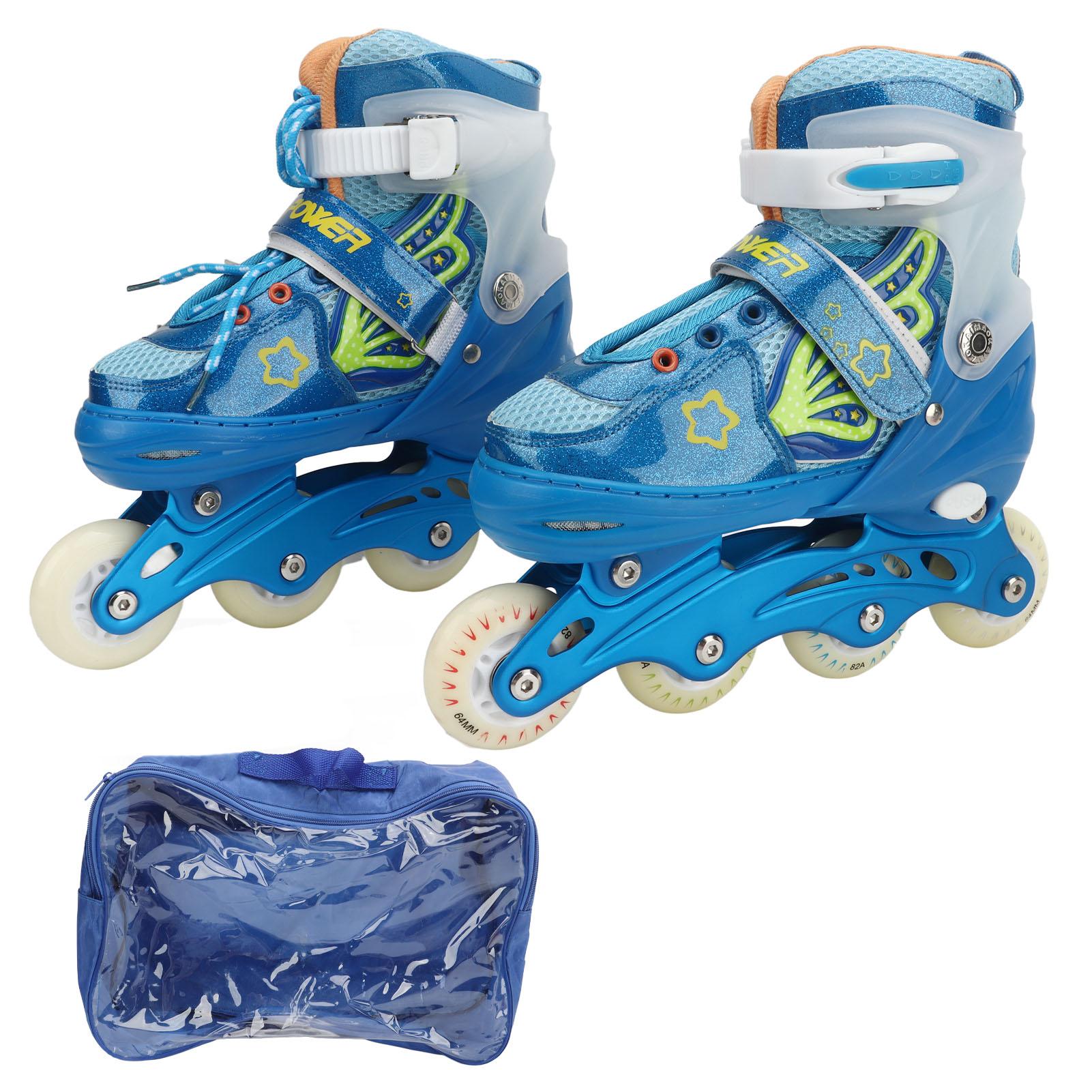 Adjustable Inline Skates Blue Breathable Light Up Wheel Outdoor Roller Blades for Children