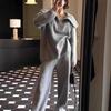 Autumn Winter Cross-Stitch Knitwear: Soft Sweater with Large Lapel & Wide-Leg Pants - Women's Casual Loose Two-Piece Set
