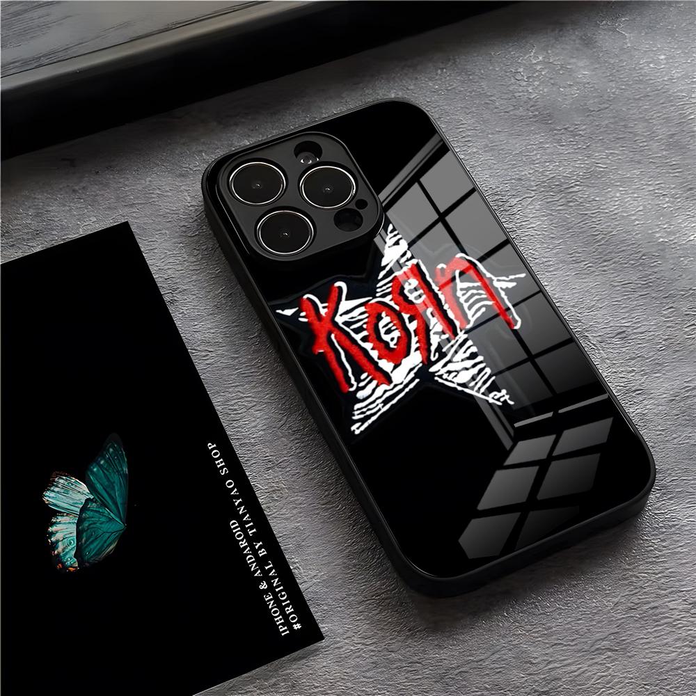 Coque de téléphone pour iPhone 17 Pro Max 15 Pro 16 14 Plus 12 13 Mini 11 Pro avec Housse en Verre Résistante aux Chocs - Groupe de Rock K-Korn
