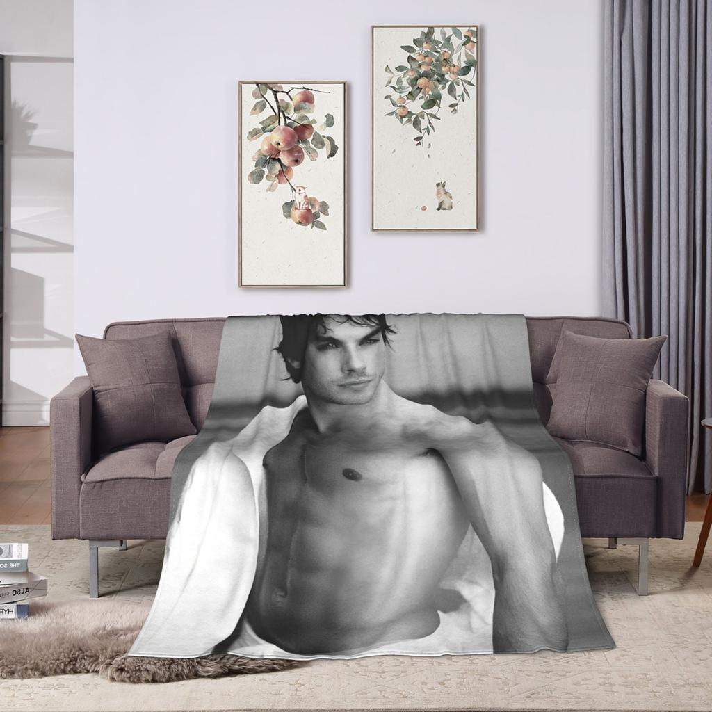 The Vampire Diaries Damon Salvatore Decken Flanell Bedruckt Tragbar Ultra-Weich Überwurfdecke für Bettwäsche Büro Teppichstück
