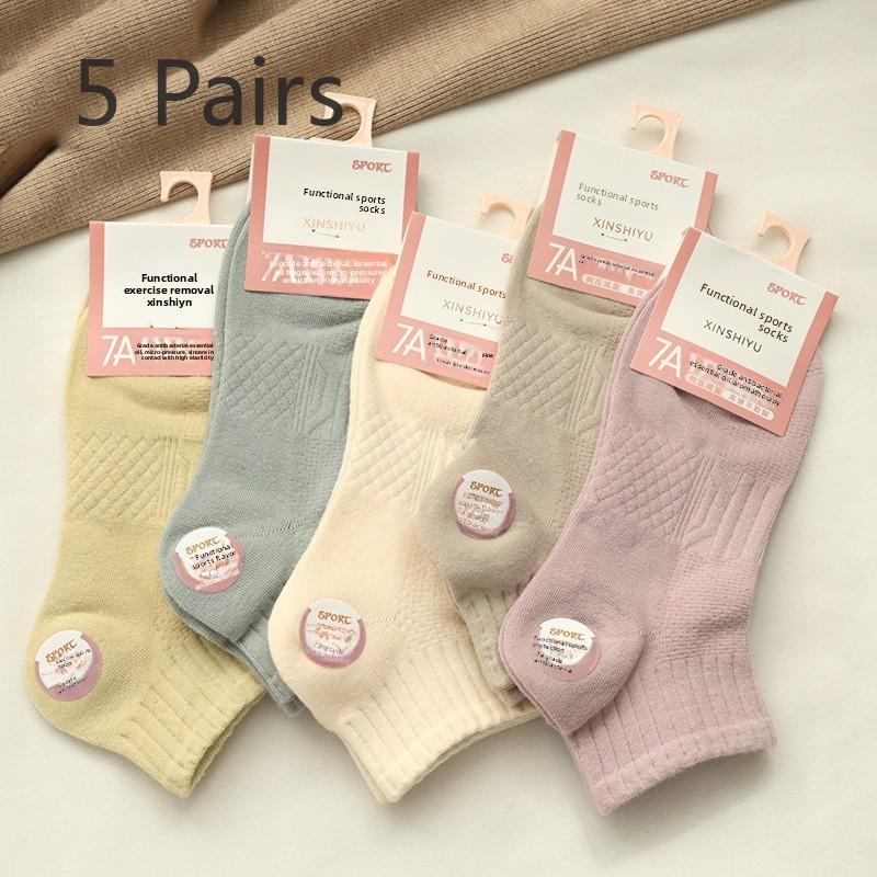 5 Pairs of Women's Spring and Summer Cotton 7A Grade Antibacterial and Deodorizing Sports Socks