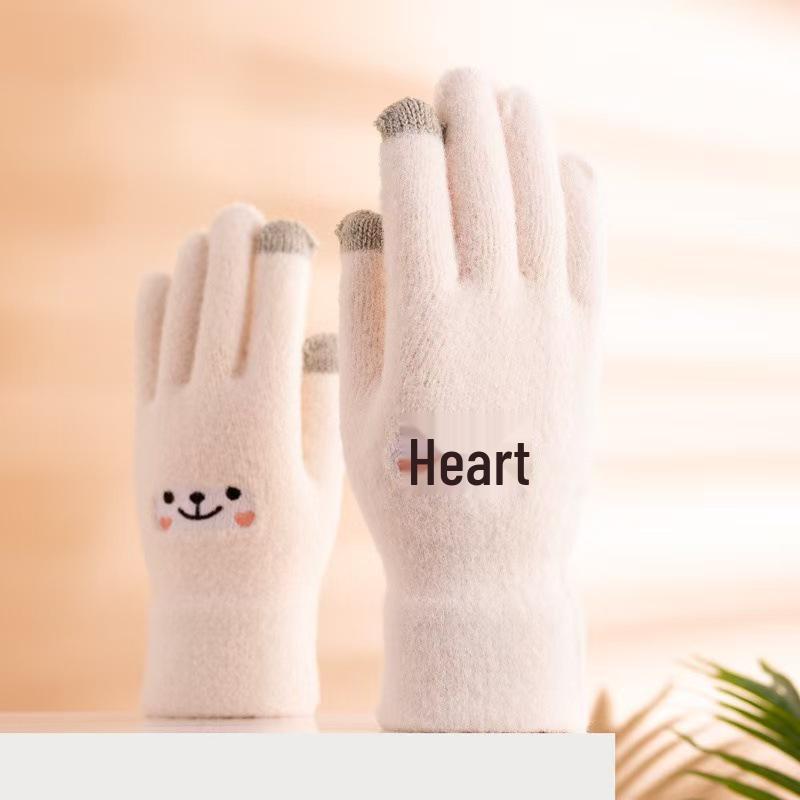 Fleece-Lined Winter Touchscreen Gloves - Thick, Warm, and Cute for Students