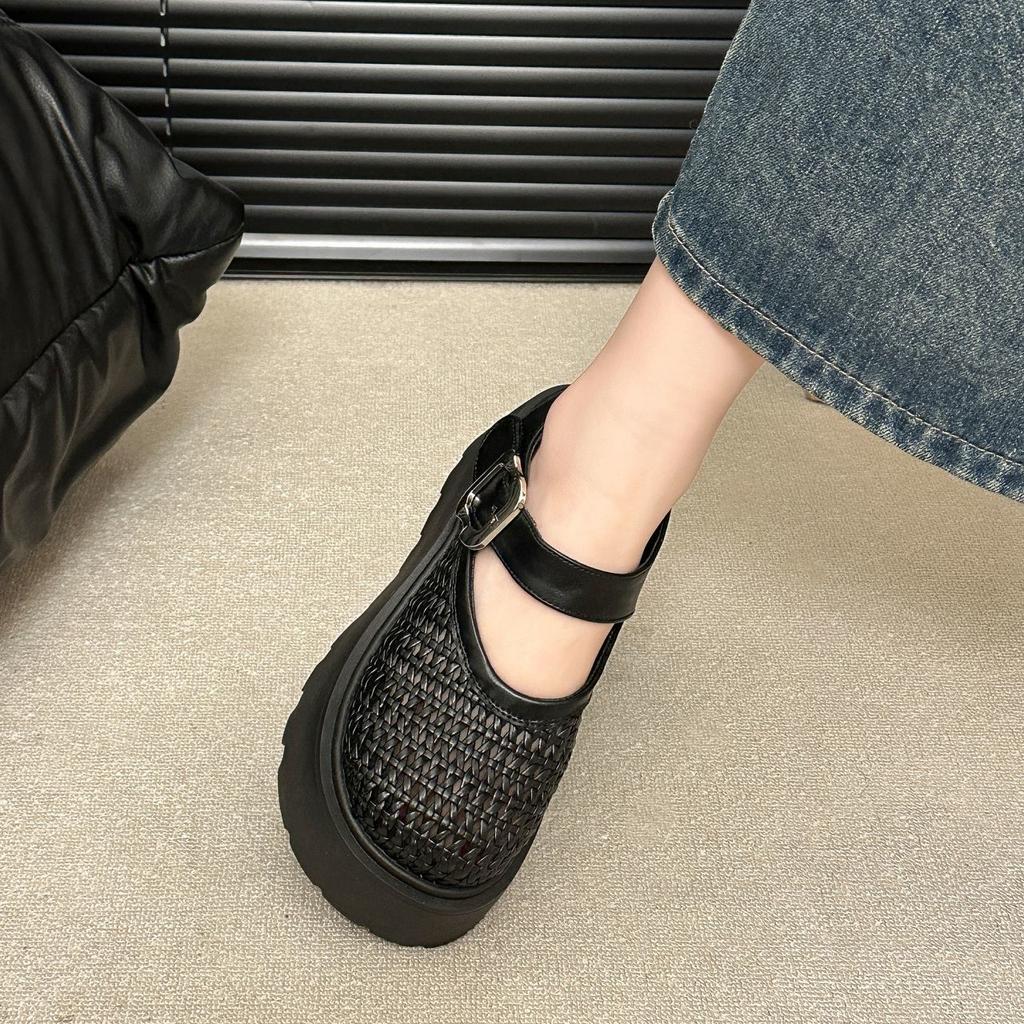 Women's Summer Closed-Toe Sandals, Platform, Heel-Increasing, Woven, Openwork, Casual Roman Sandals