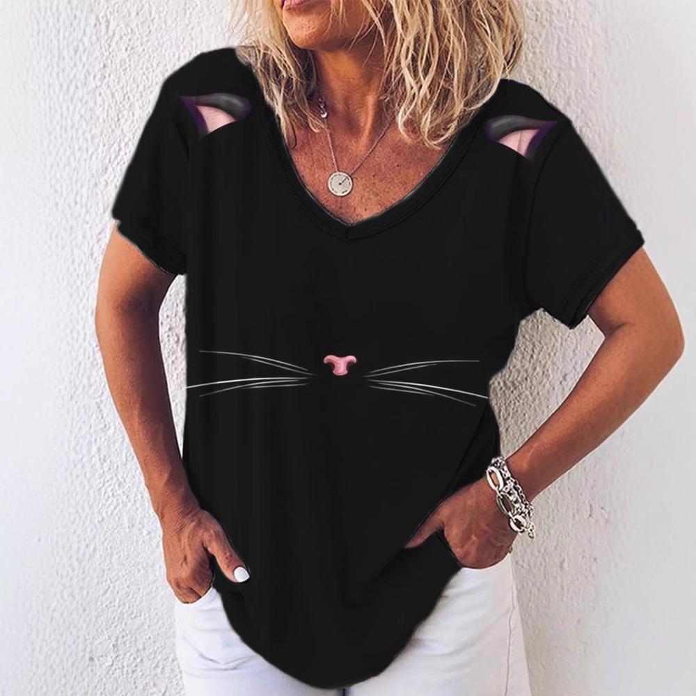 Summer V-neck 3D Printed Top Fashionable Casual Short Sleeved Women's T-shirts