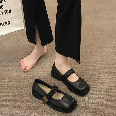 New Fashionable Retro Flat-bottomed Square-head Mary Jane Single Shoes
