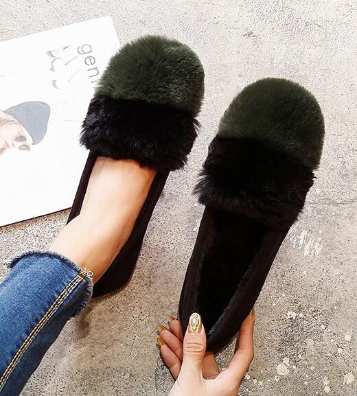 

Модные корейские осенне-зимние новые ленивые туфли без застежек на плоской подошве с нескользящей подошвой разноцветные круглые носки сохраняют тепло меховые туфли удобные неглубокие мокасины 40 4.5 чёрный