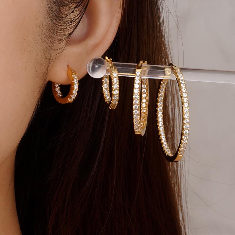 Zirconia Oval Earrings for Women, Gold & Silver Versatile Luxury Hoops, Fashionable Cross-Border Ear Studs